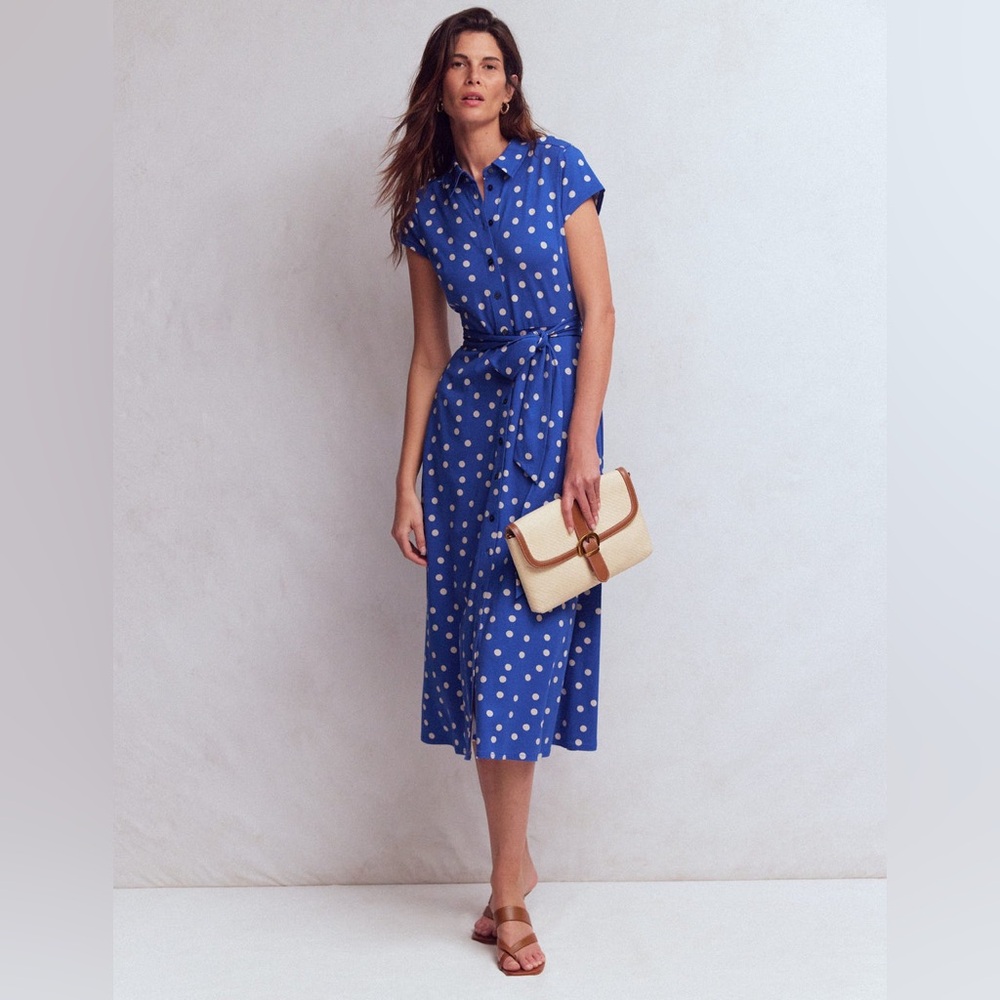 NWT Boden Marcia Jersey Shirt Dress in Bright Blue Painted Dot - Picture 1 of 10